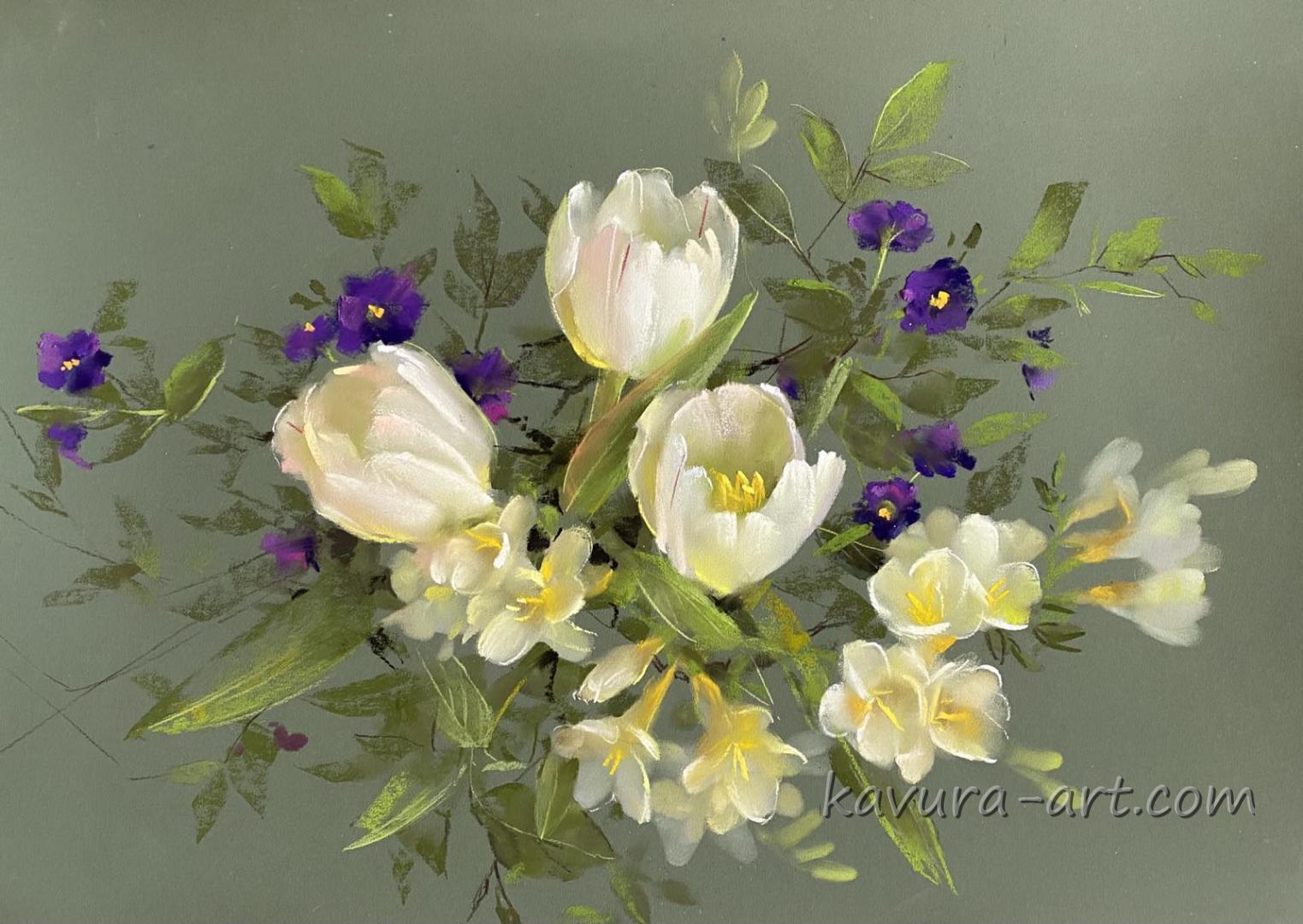 White tulips and freesia
