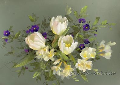 "Белые тюльпаны и фрезия"