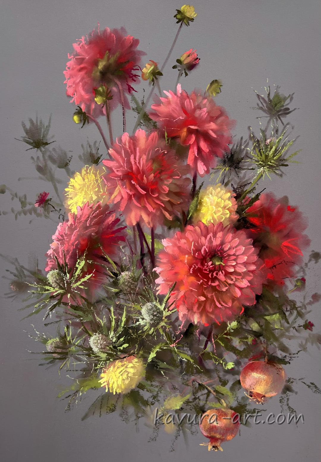 Dahlias and pomegranate