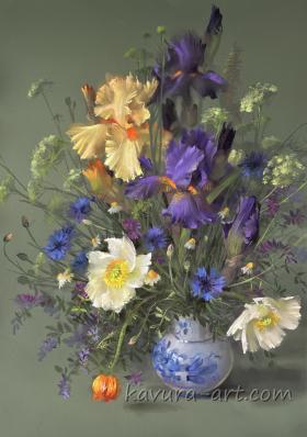 "Irises and wildflowers"