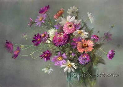 "Cosmos and Zinnias"